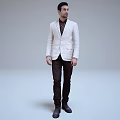 Stylish Man In White Blazer With Patterned Shirt And Dark Pants 3d model