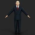 Man In Dark Double Breasted Suit With Red Tie And Outstretched Arms On Dark Background 3d model