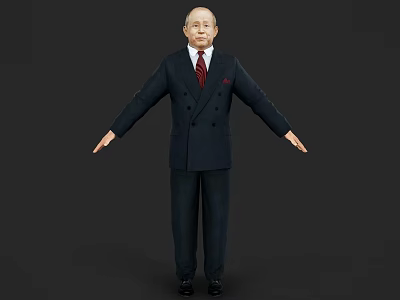 Man In Dark Double Breasted Suit With Red Tie And Outstretched Arms On Dark Background 3d model