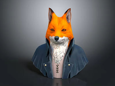 3D Fox Head Model With Blue Coat And White Fur 3d model