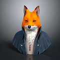 3D Fox Head Model With Blue Coat And White Fur 3d model