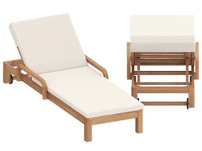 Wooden Frame Outdoor Lounge Chair With White Cushion And Foldable Design 3d model