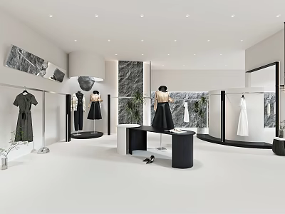 Modern Clothing Store Interior With Display Racks Mannequins Marble Walls And Mirrors 3d model