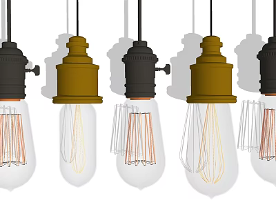 Vintage Industrial Chandeliers in Black and Yellow with Edison Filament Bulbs Hanging 3d model