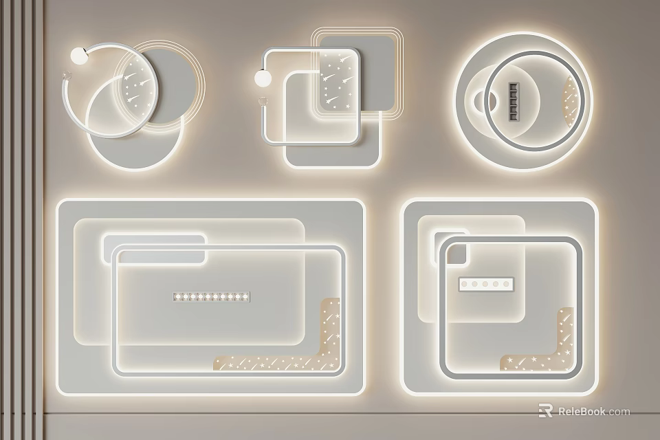 Elegant Modern Ceiling Lights With Round Square Shapes And LED Illumination 3d model 