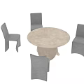 Modern Dining Table Set With Gray Fabric Chairs And Unique Wooden Base Design 3d model