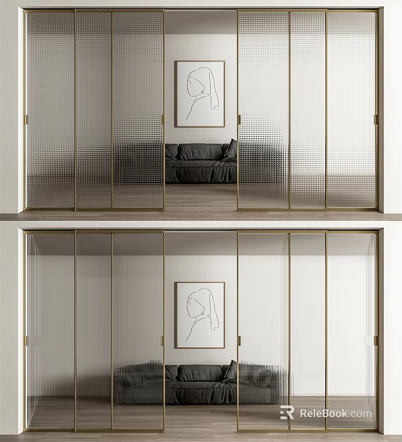 Modern Glass Sliding Doors With Metal Frame For Living Room Interior Partition Design 3d model 