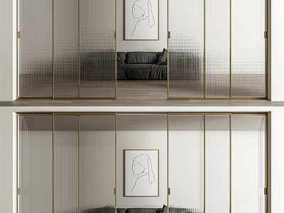 Modern Glass Sliding Doors With Metal Frame For Living Room Interior Partition Design 3d model
