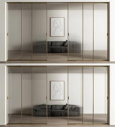 Modern Glass Sliding Doors With Metal Frame For Living Room Interior Partition Design 3d model