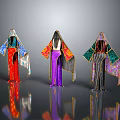 Three Stylish Traditional Ethnic Robes With Vibrant Colorful Patterns And Decorative Sleeves