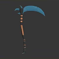 Blue Curved Blade Fantasy Scythe Weapon With Orange Decorative Handle And Grip