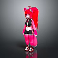 Anthropomorphic Pink Creature Red Long Hair Ponytail Black Pink Sportswear Fluffy Tail White Red Sneakers