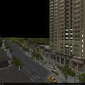 Aerial Planning Of Urban Area With High Rise Buildings Tree Lined Street And Vehicles