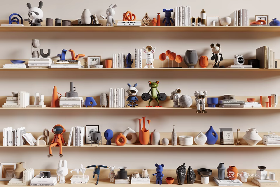 Creative Decorative Ornament Combinations With Various Shapes Colors And Home Shelf Display Pieces 3d model 