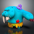 Blue Walrus Character With Purple Octopus Spots White Tusks Red Star And Fringe Skirt