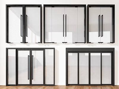 Modern Interior Double Glass Doors With Black Frames And Sleek Sliding Design 3d model