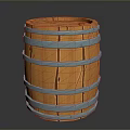 Wooden Barrel With Orange Wood Surface And Silver Metal Hoops Structure