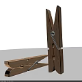 Two Wooden Clothespins For Laundry Drying With Metal Spring And Natural Finish
