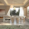 Modern Living And Dining Room Interior With Large Windows Green Tree And Natural Light