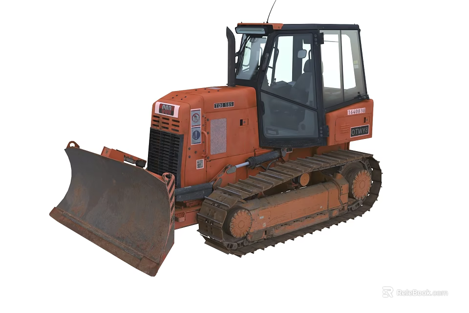 Orange Tracked Bulldozer With Front Blade And Enclosed Cab For Construction Work 3d model 
