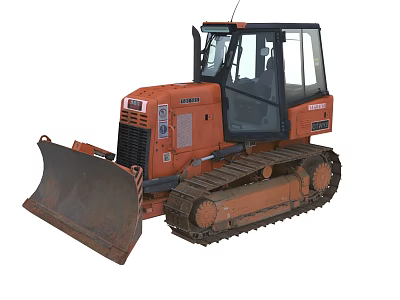 Orange Tracked Bulldozer With Front Blade And Enclosed Cab For Construction Work 3d model