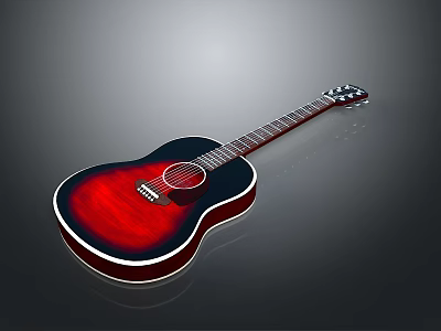 Acoustic Guitar with Red and Black Gradient Body and Steel Strings for Daily Use 3d model