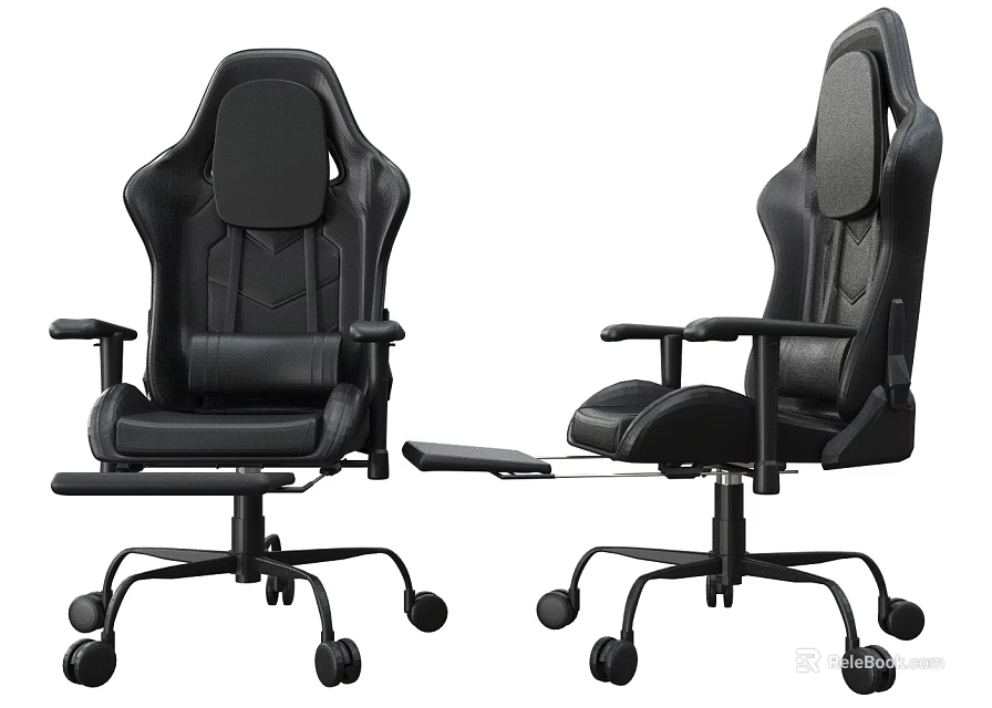 Ergonomic Black Leather Office Chair With Adjustable Armrests Footrest And Wheels 3d model 
