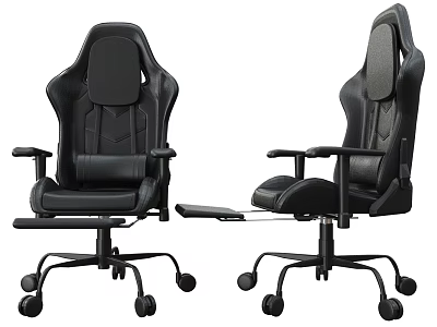 Ergonomic Black Leather Office Chair With Adjustable Armrests Footrest And Wheels 3d model