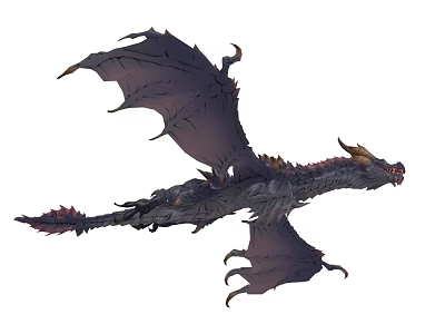 Flying Dragon With Dark Wings Sharp Horns And Scaly Body In Flight 3d model