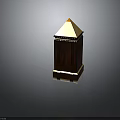 Decorative Dark Wooden Tower Like Architectural Element With Golden Trim And Pointed Top
