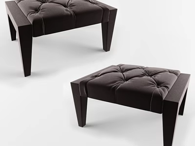 Modern Black Tufted Upholstered Sofa Stools With Wooden Legs For Living Room 3d model
