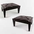 Modern Black Tufted Upholstered Sofa Stools With Wooden Legs For Living Room