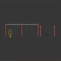 Playground Equipment Featuring Red Frames Yellow Green Swing Seats On Gray Playground Surface 3d model