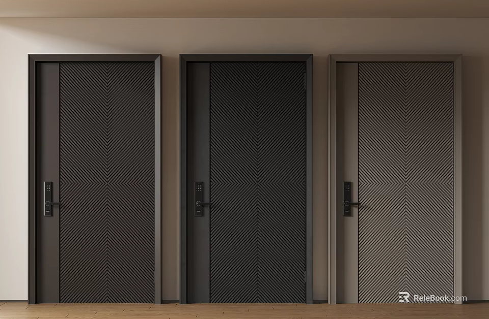Three Modern Dark Security Doors With Textured Surface Design For Home Entrance 3d model