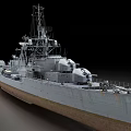 Military Warship Model Featuring Weathered Gray Hull Detailed Superstructure And Turrets