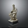 White Marble Seated Statue Figure With Scroll In Hand On Dark Base 3d model