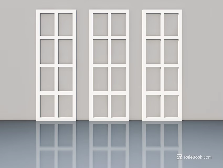 Three White Industrial Panel Doors Featuring Glass Inserts For Facilities 3d model 