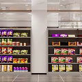 Supermarket Grocery Shelves Display Various Colorful Packaged Food And Household Products