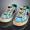 Blue Canvas Shoes with White GG Logo Red Green Stripes White Laces and Green Lining