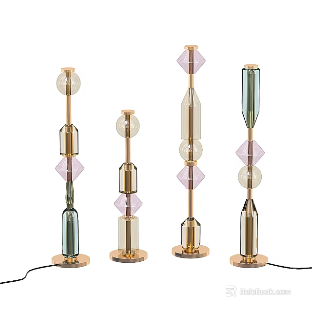 Contemporary Table Lamps Featuring Geometric Shapes Colored Glass And Gold Metal Bases 3d model 