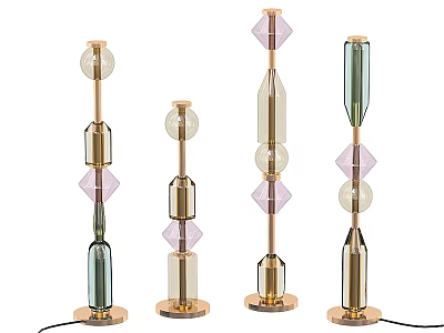 Contemporary Table Lamps Featuring Geometric Shapes Colored Glass And Gold Metal Bases 3d model