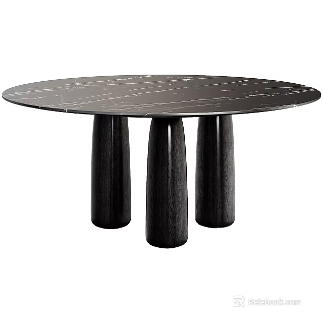Modern Round Dining Table With Marble Top And Wooden Legs 3d model