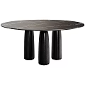 Modern Round Dining Table With Marble Top And Wooden Legs 3d model