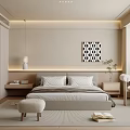 Modern Bedroom Interior Design With Bedside Tables Geometric Wall Art And Neutral Rug
