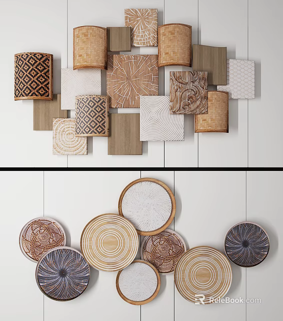 Modern Wall Decor With Round And Square Shapes Geometric Patterns Textured Surfaces And Earth Tones 3d model