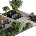Serene Courtyard Garden Design With Lush Green Plants Water Feature And Wooden Deck