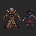 Game Characters With Diverse Costumes And Weapons In Fantasy Design