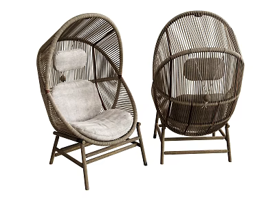 Egg Shaped Wicker Outdoor Chair With Cushioned Seat And Metal Frame 3d model