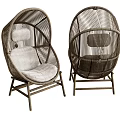Egg Shaped Wicker Outdoor Chair With Cushioned Seat And Metal Frame