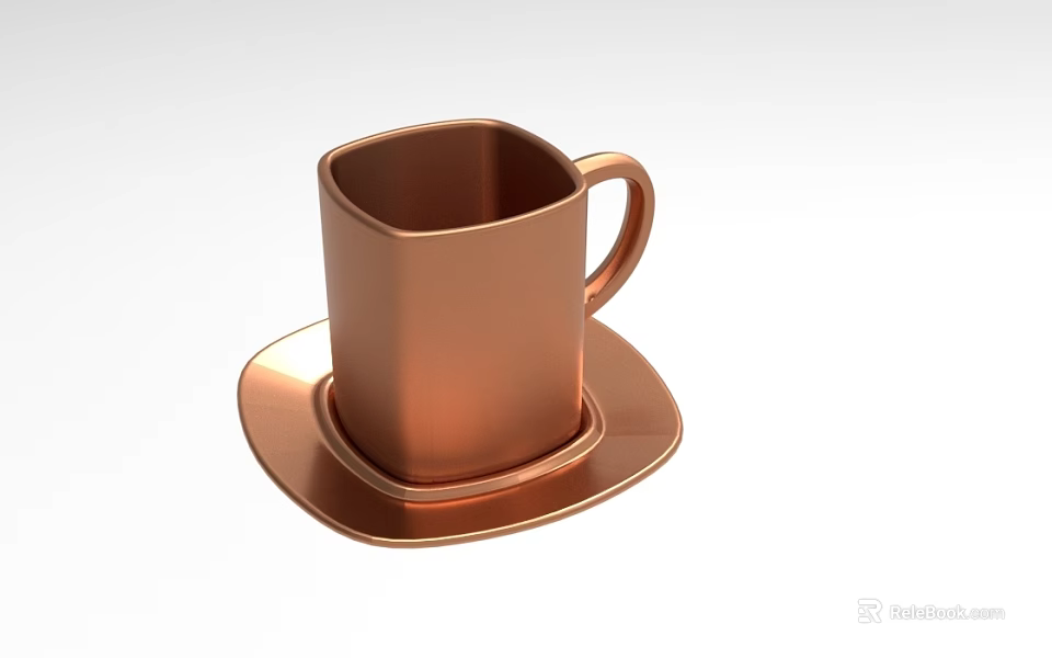 Shiny Copper Square Cup With Matching Saucer For Modern Tabletop Decor 3d model 